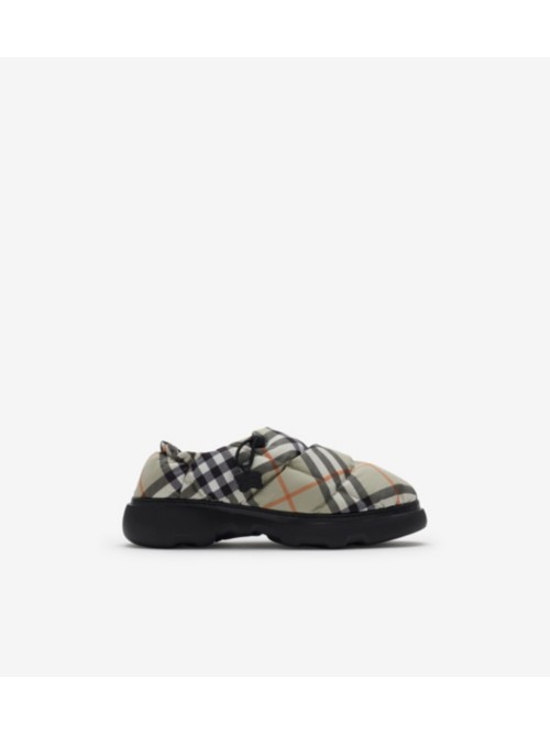 Burberry Check Nylon Blend Pillow Mules In Gray