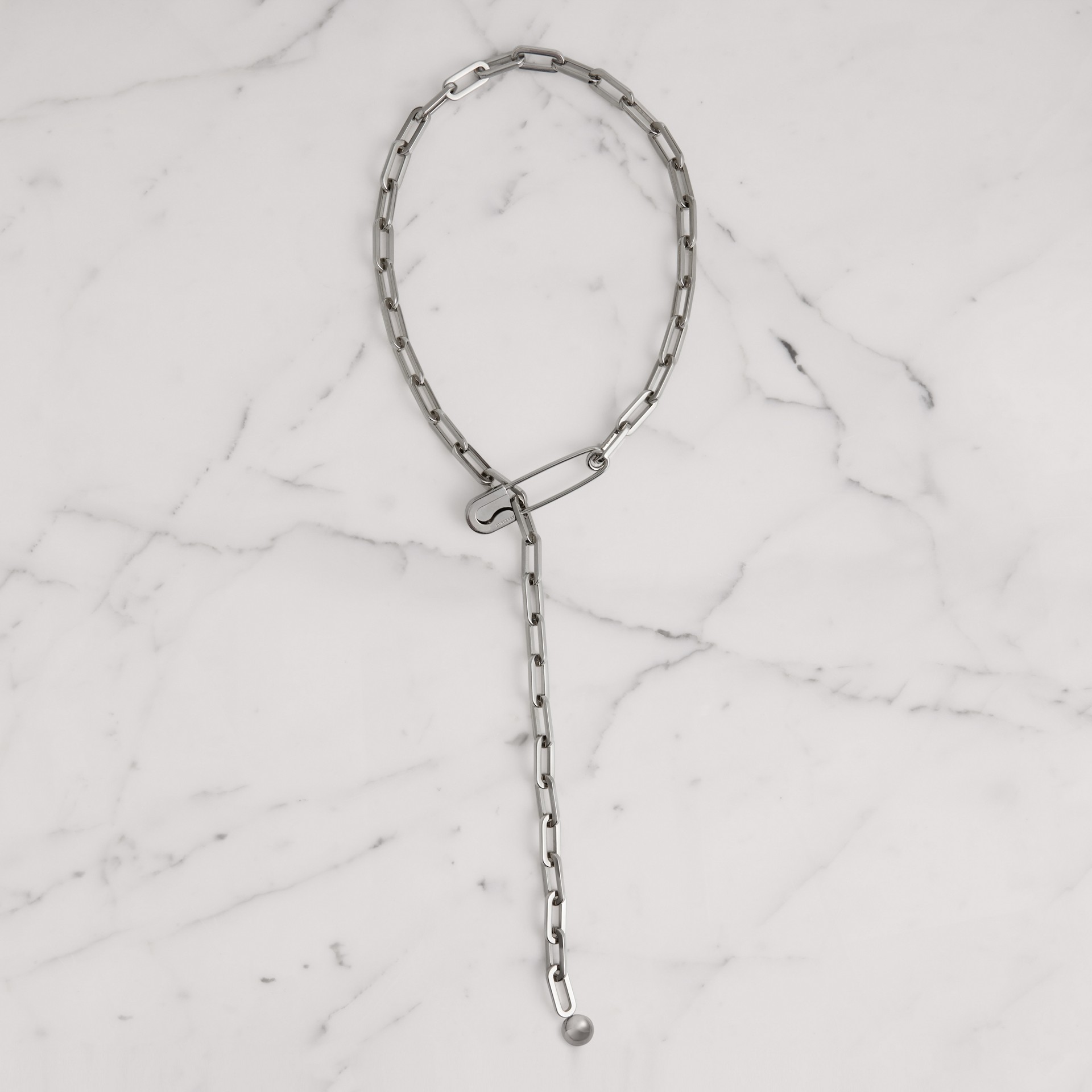 BURBERRY Kilt Pin Palladium-plated Long Link Drop Necklace,40767781