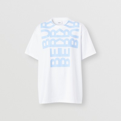 ロゴプリント コットン オーバーサイズTシャツ (ホワイト／ブルー) - ウィメンズ | Burberry®公式サイト