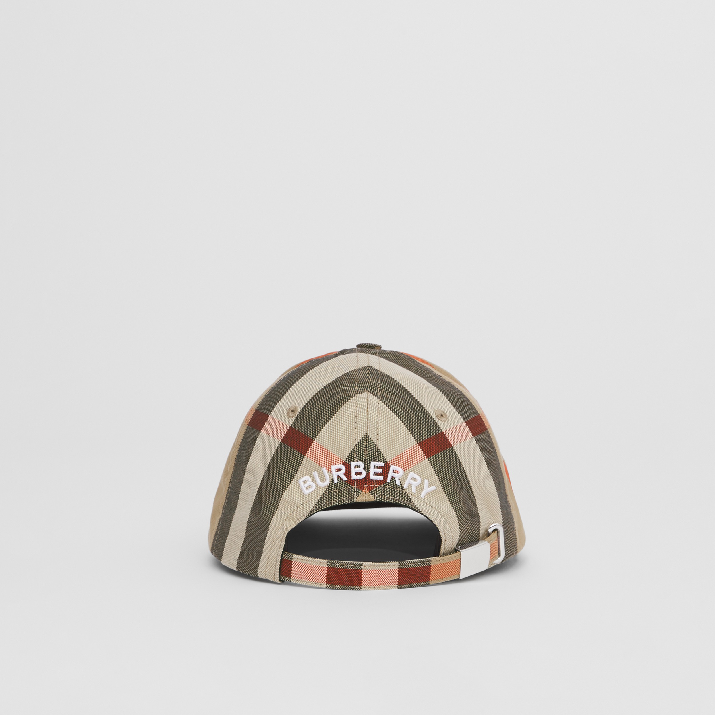 Logo Detail Exaggerated Check Cotton Baseball Cap in Archive Beige | Burberry® Official - 4