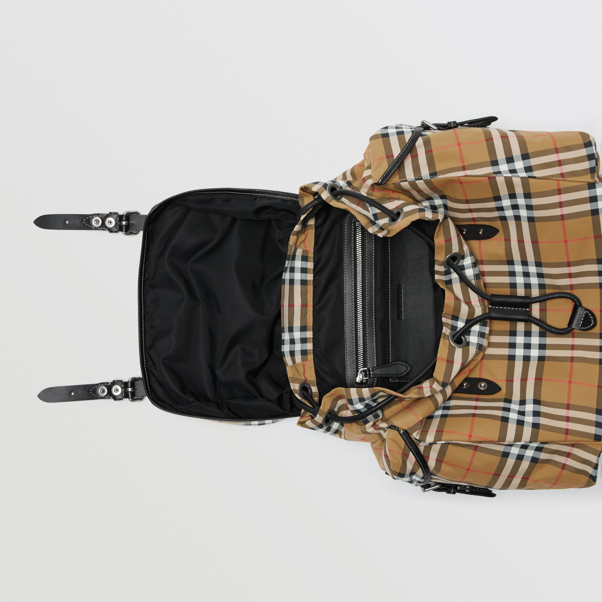 Vintage Check and Leather Backpack in Antique Yellow Men Burberry