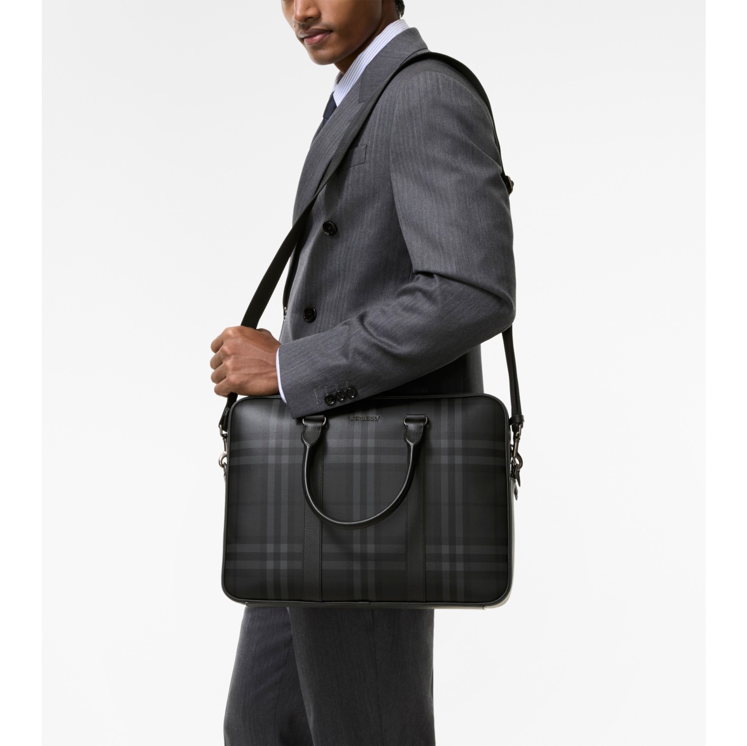 City Check Briefcase in Iron grey - Men, Cotton, Technical
