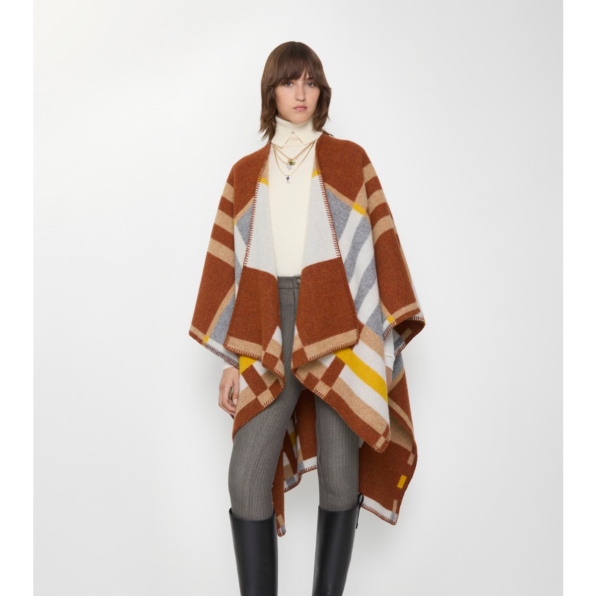  Check Colour Block ​ Wool Cape