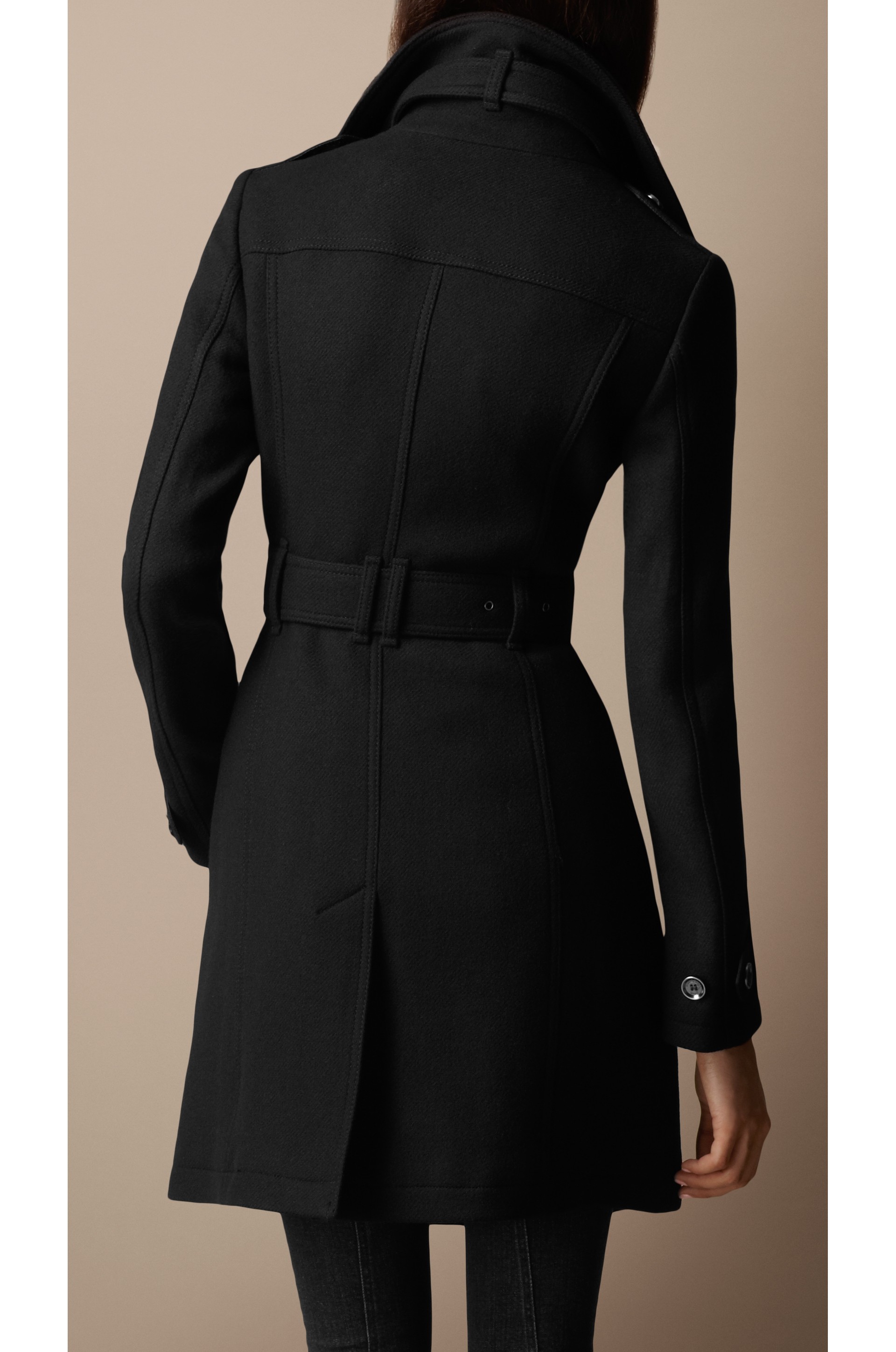 Funnel Neck Wool Twill Coat in Black - Women | Burberry United States