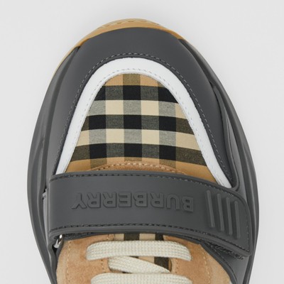 Vintage Check, Suede and Leather Sneakers in Grey/archive Beige - Women |  Burberry® Official
