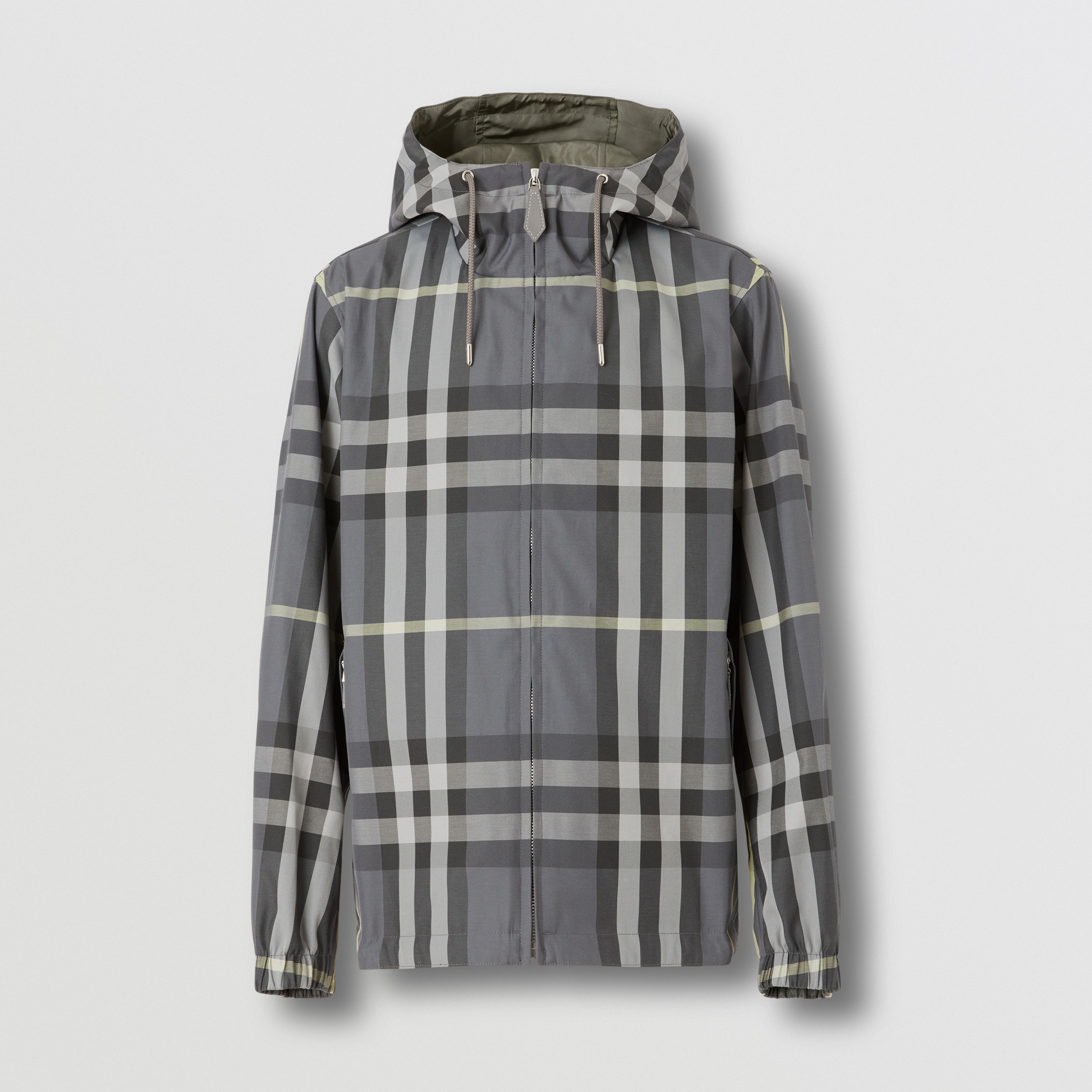 Reversible Check Cotton Blend Hooded Jacket in Seal Grey - Men | Burberry® Official - 4