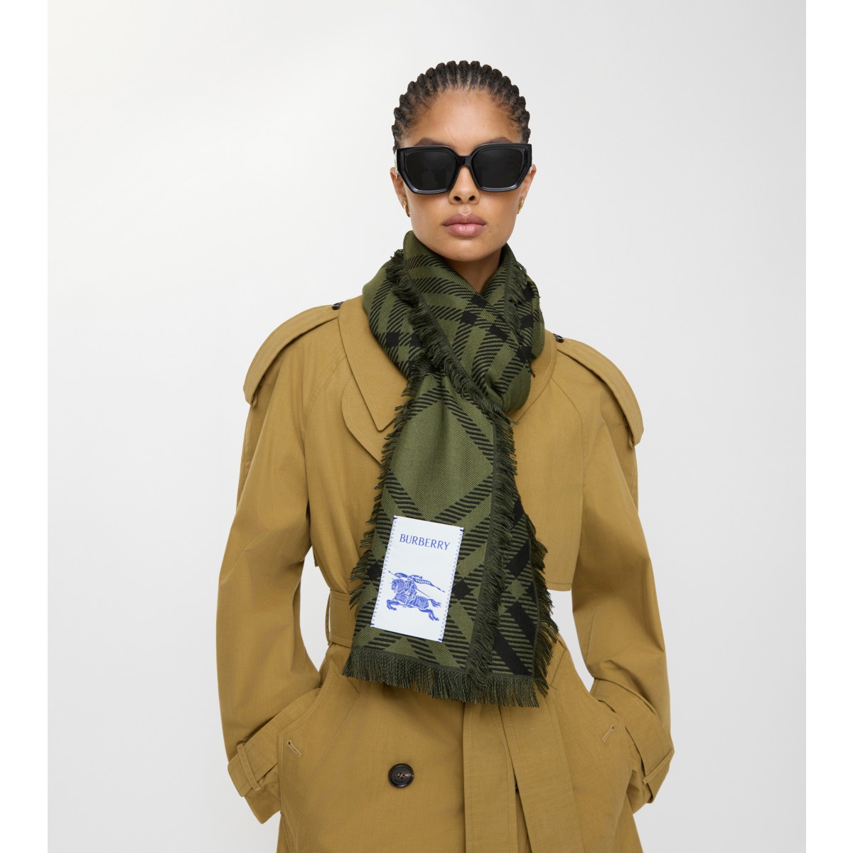  Check Wide Wool Silk Scarf