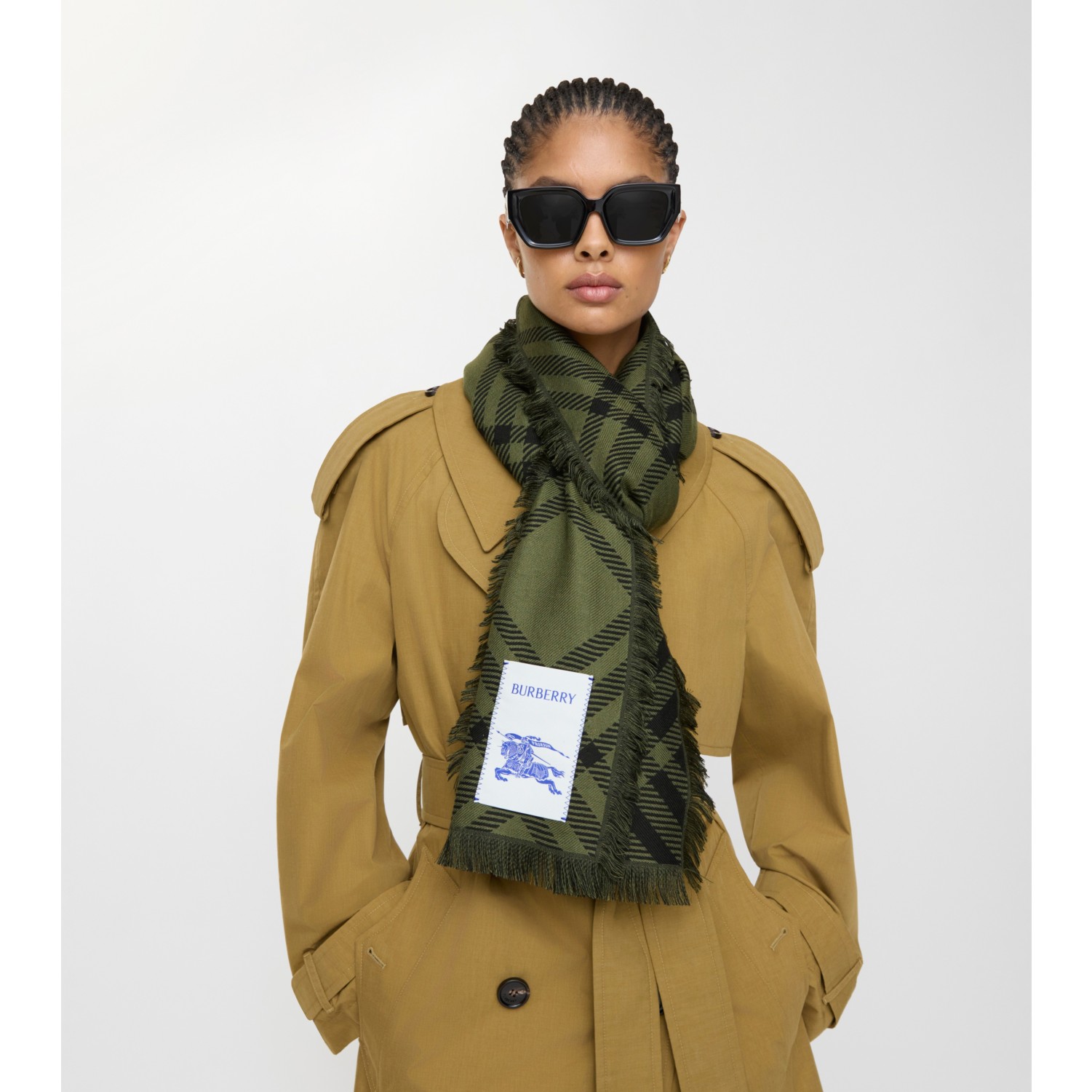 Wide Check Wool Silk Scarf