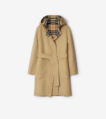 Mid length Reversible Check Wool Car Coat in Flax Women Burberry Official