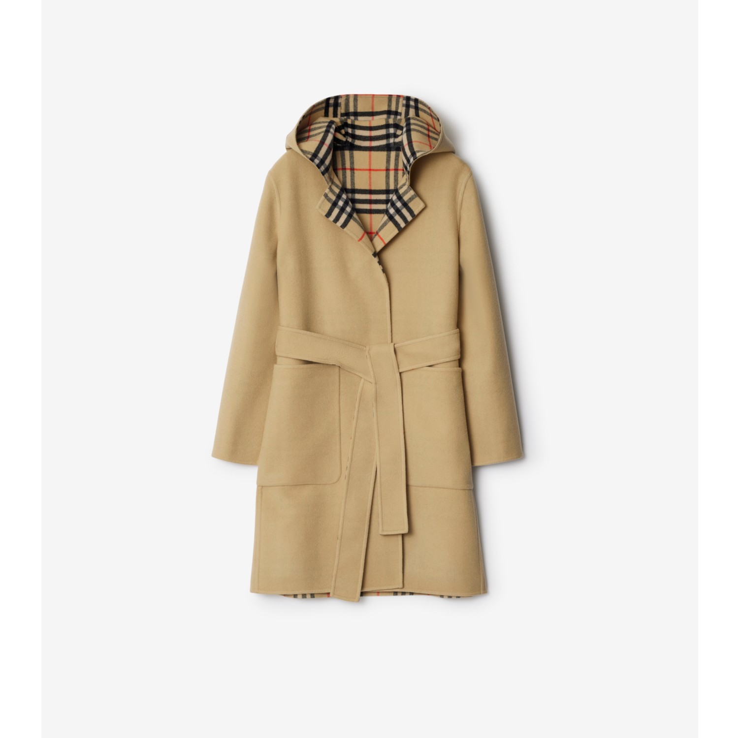 Mid length Reversible Wool Hampshire Car Coat in Flax Women Burberry Official