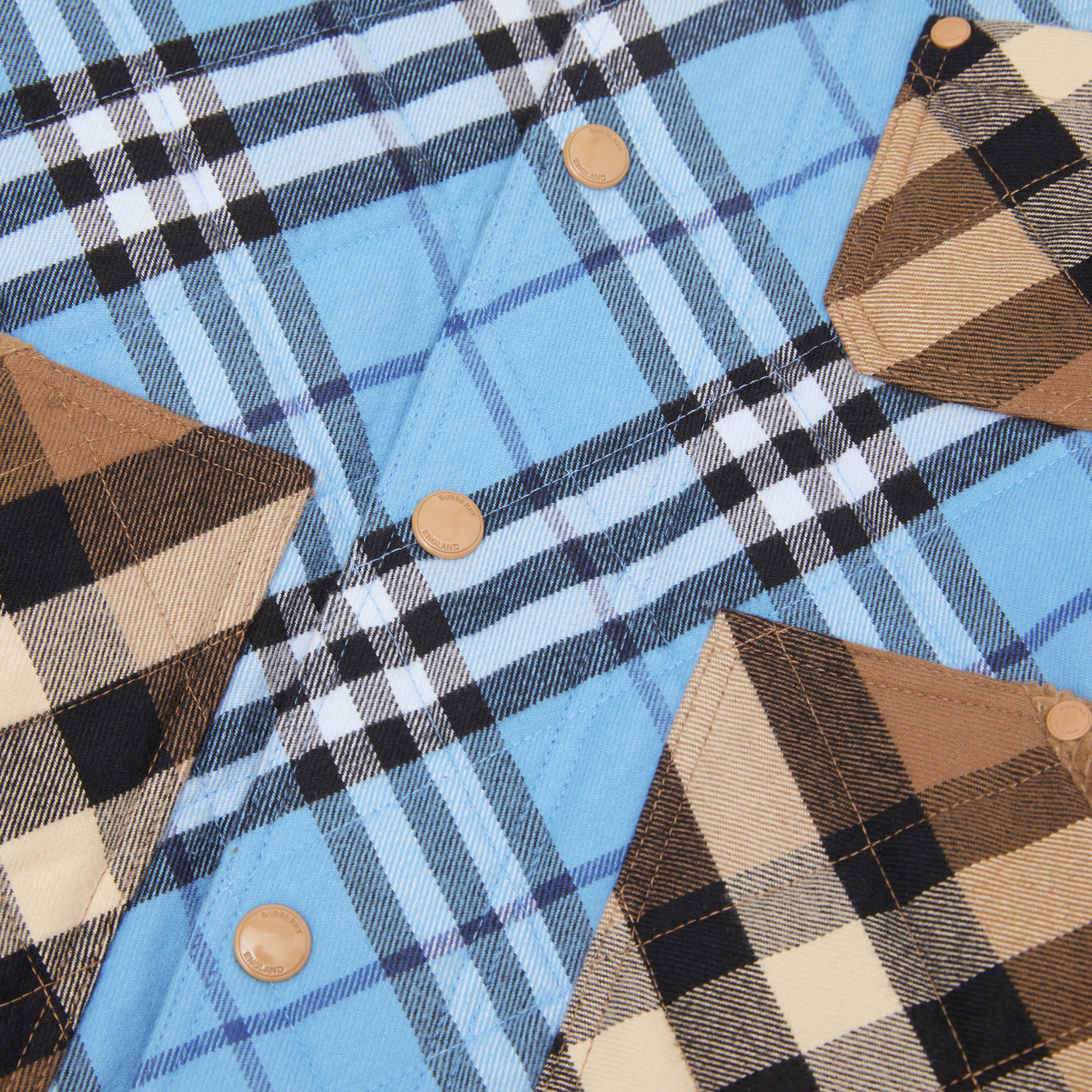 Jaqueta de algodão com estampa xadrez contrastante em matelassê (Cobalto Vívido) | Burberry® oficial - 2