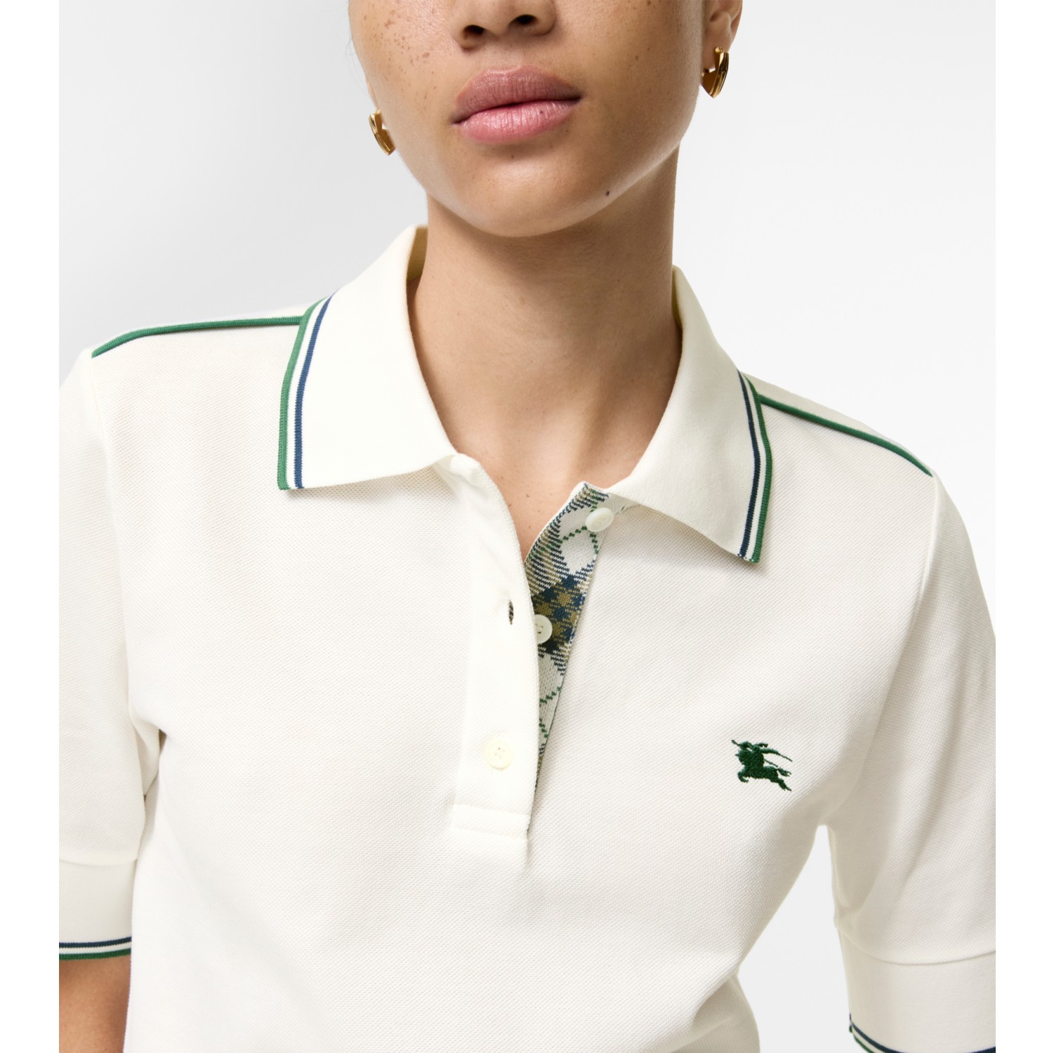 Cropped Check Cotton Pique Polo Shirt in Chalk white - Women | Burberry® Official