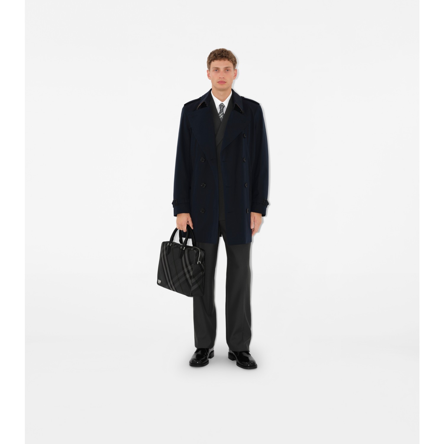 Grid Check Briefcase in Charcoal Men Nylon Burberry Official