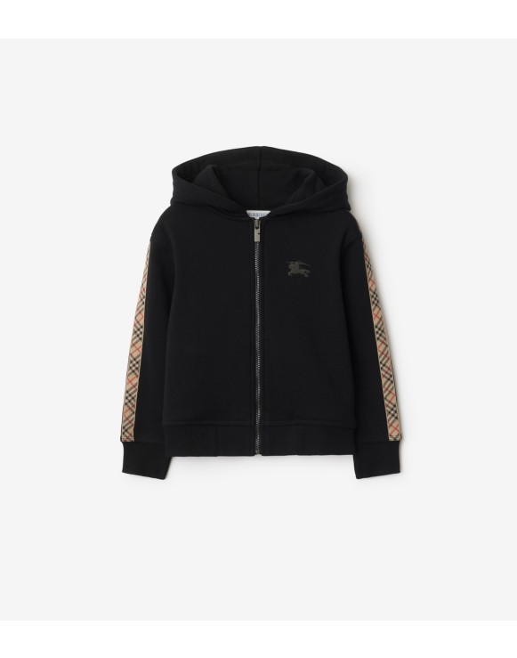 Check Trim Cotton Zip Hoodie