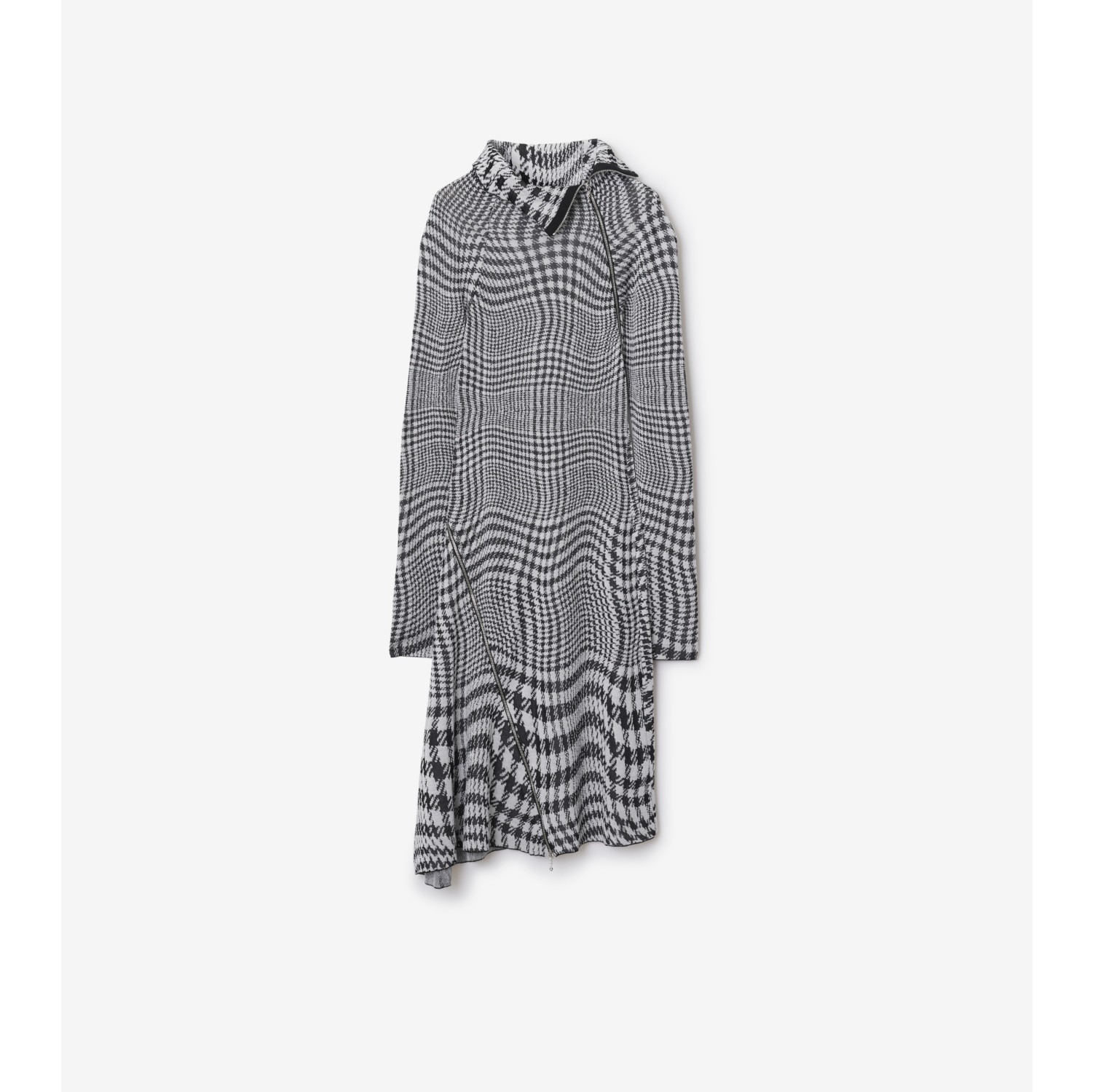 Warped Houndstooth Wool Blend Dress in Monochrome Burberry