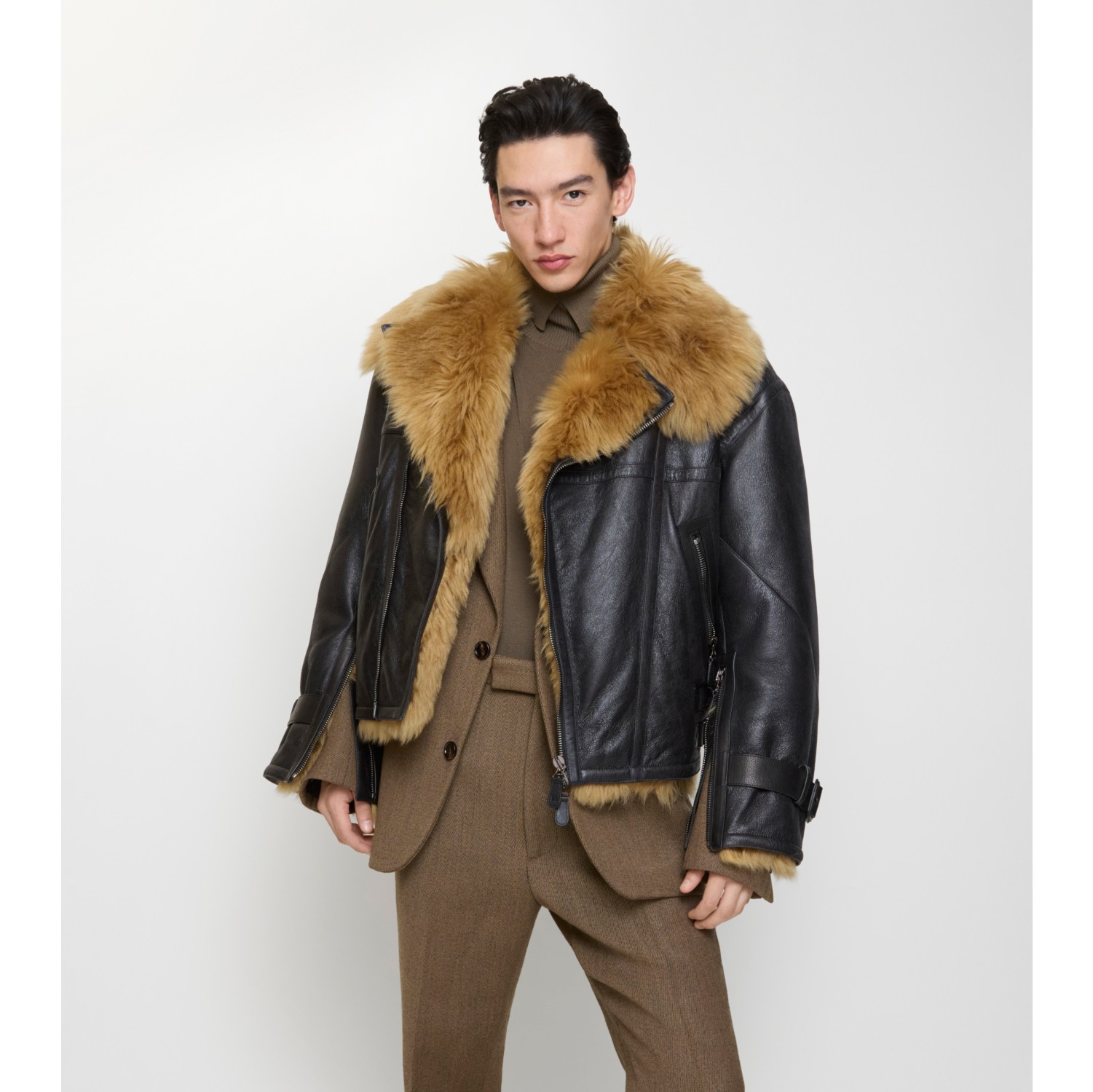 Cropped Shearling Aviator Jacket