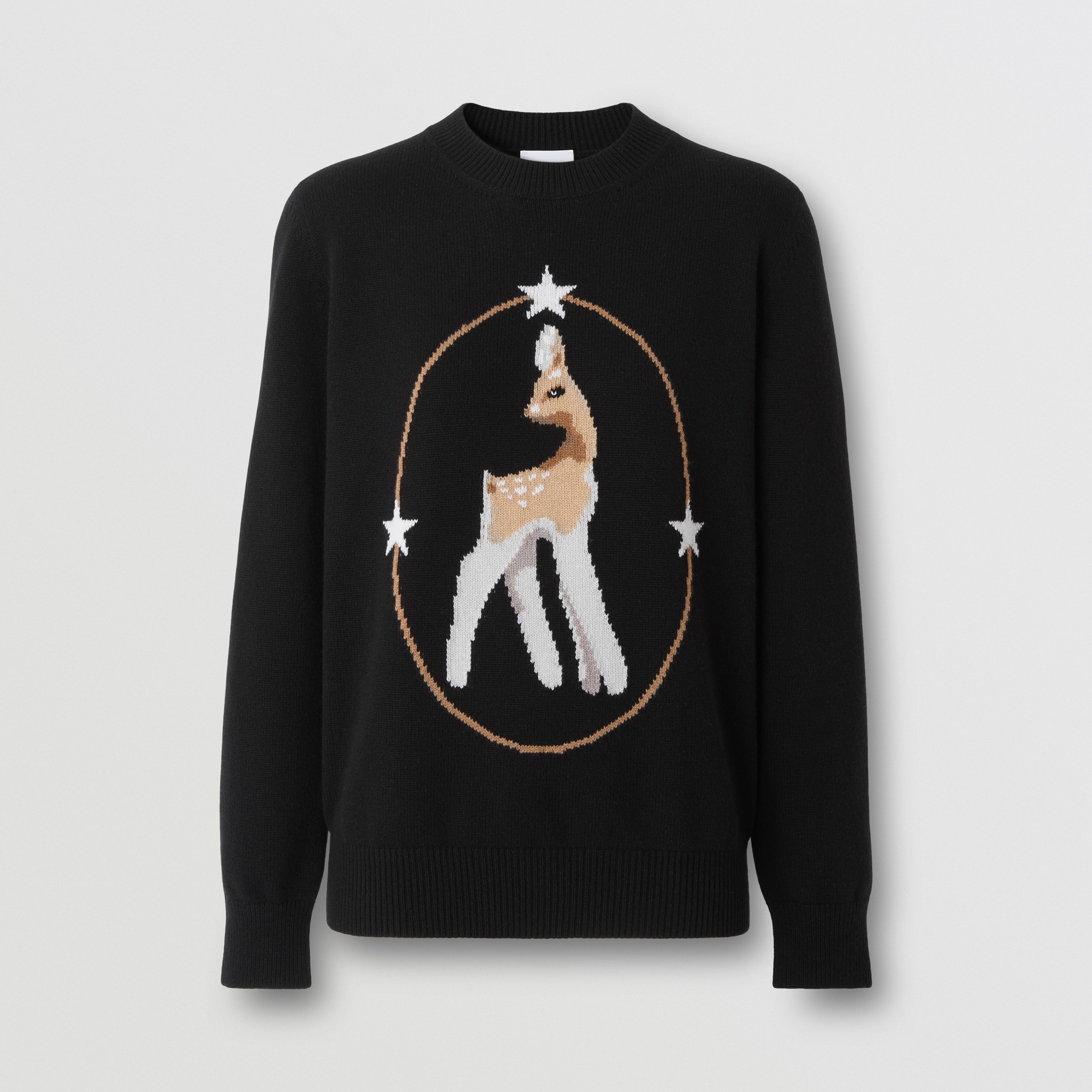 Deer Graphic Intarsia Wool Cashmere Blend Sweater in Black - Women | Burberry® Official - 4