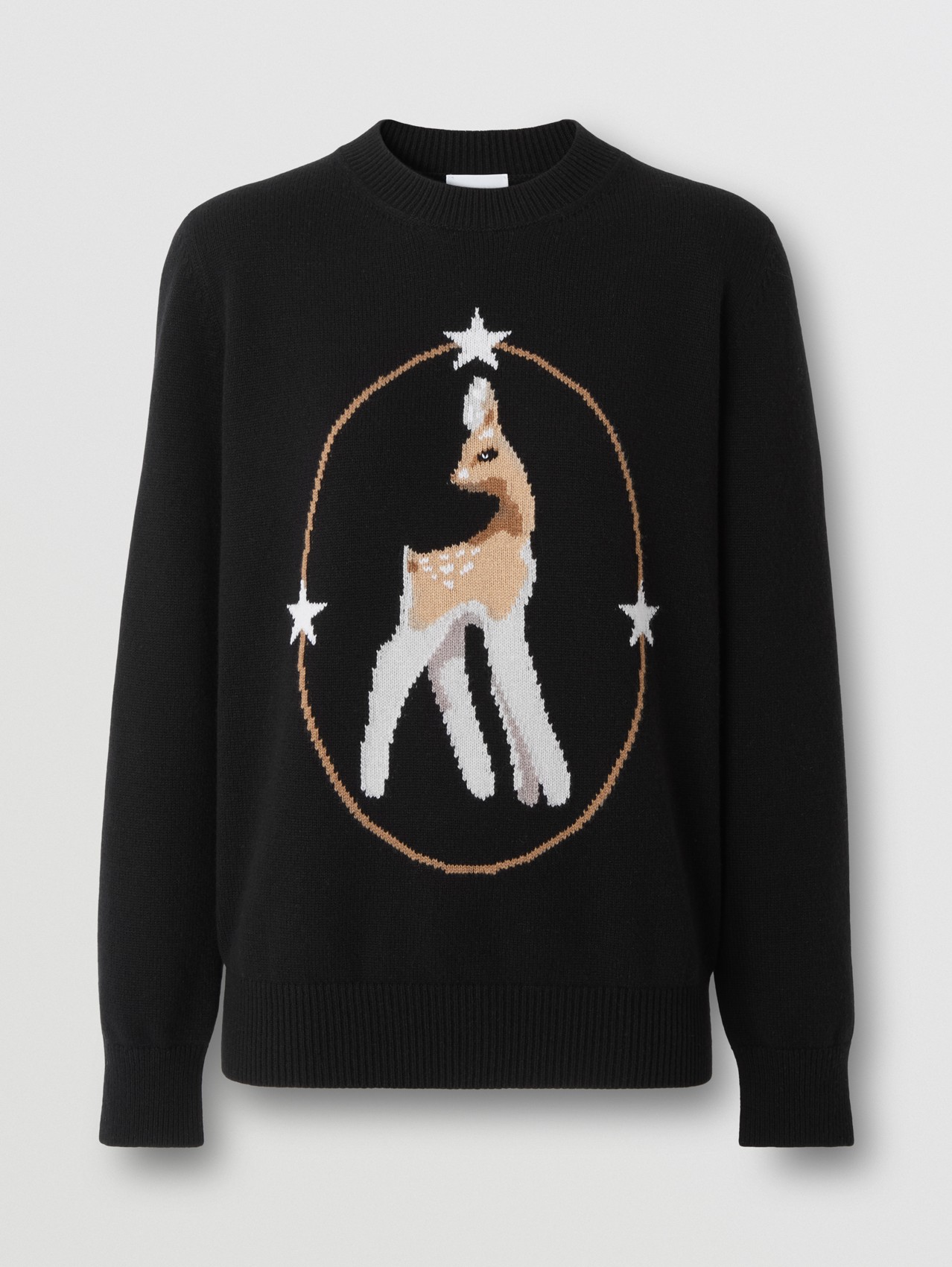 Pullover in misto lana e cashmere con grafica cervo a intarsio (Nero)