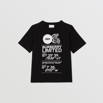 버버리 걸즈 반팔티 Burberry Montage Print Cotton T-shirt,Black