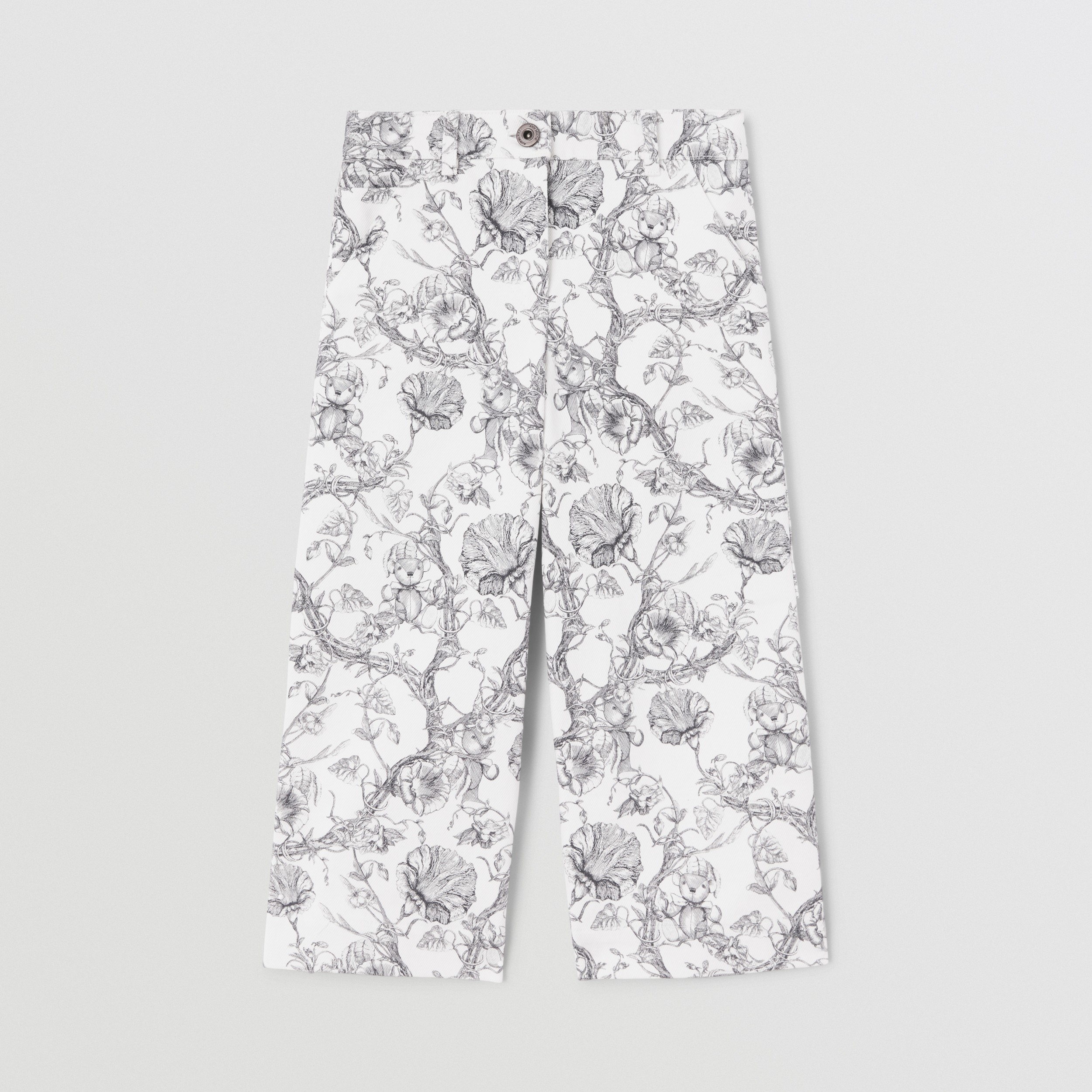 Floral Sketch Print Denim Trousers in Black/white - Girl | Burberry® Official - 1