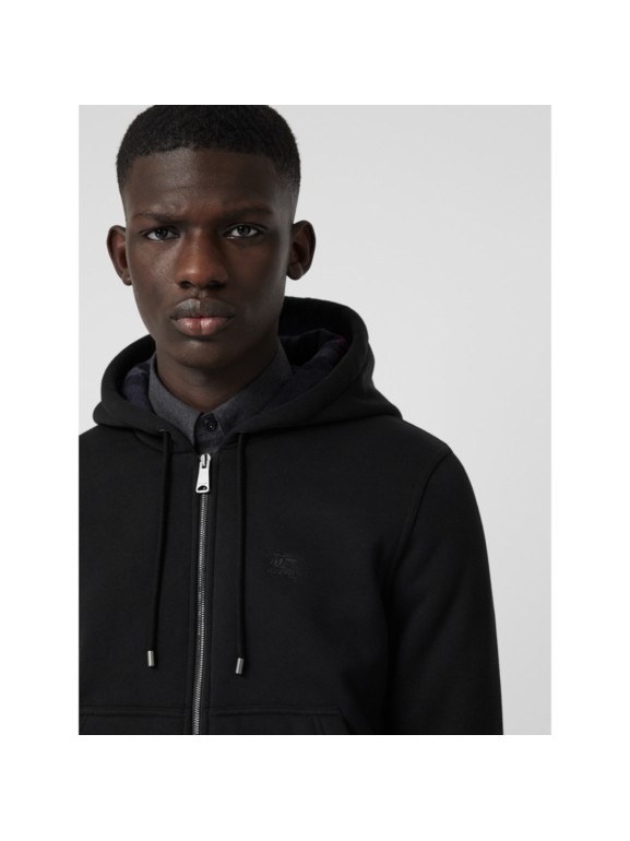 Check Detail Jersey Hooded Top in Black - Men | Burberry United States