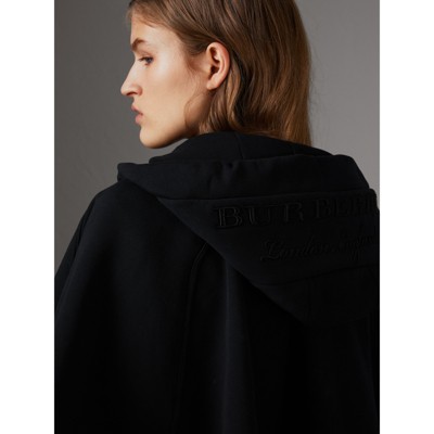 Shop Burberry Embroidered Jersey Hooded Cape In Black