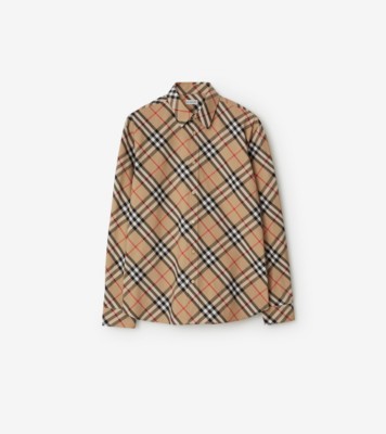 Relaxed Fit Check Cotton Poplin Shirt in Sand beige - Men
