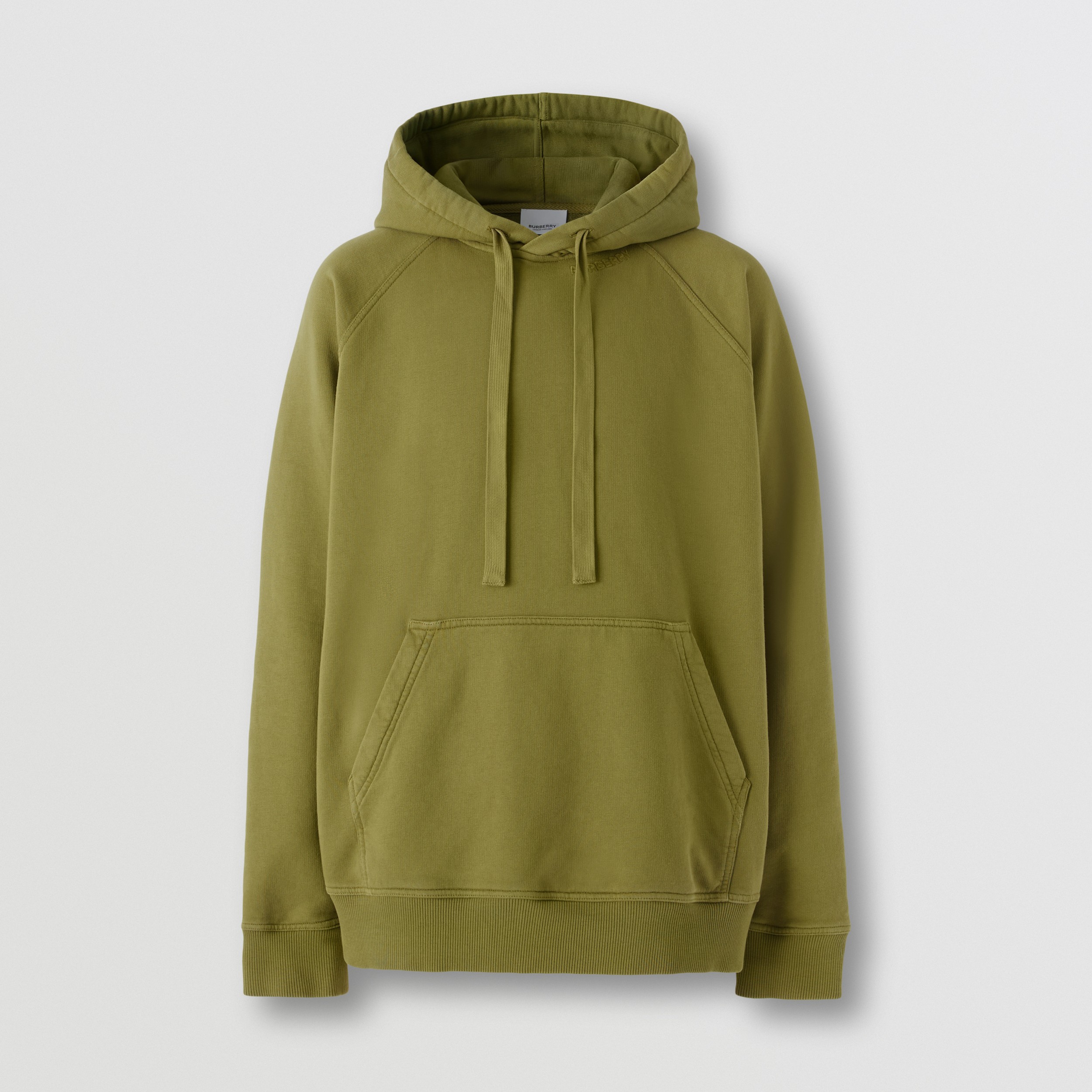 Embroidered Logo Cotton Hoodie in Spruce Green - Men | Burberry® Official - 4