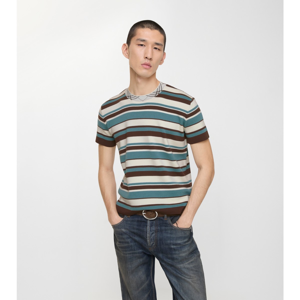 Check Striped Wool Blend T-shirt
