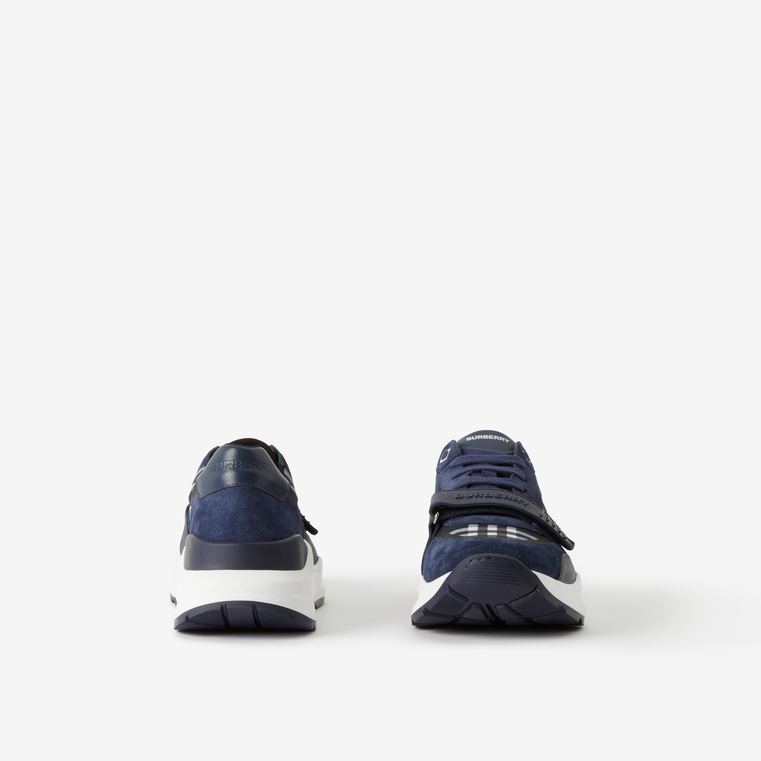 Sneakers en cuir, cuir velours et Check (Bleu) - Homme | Site officiel Burberry® - 4