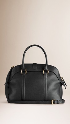 Black Medium Leather Bowling Bag - Image 3