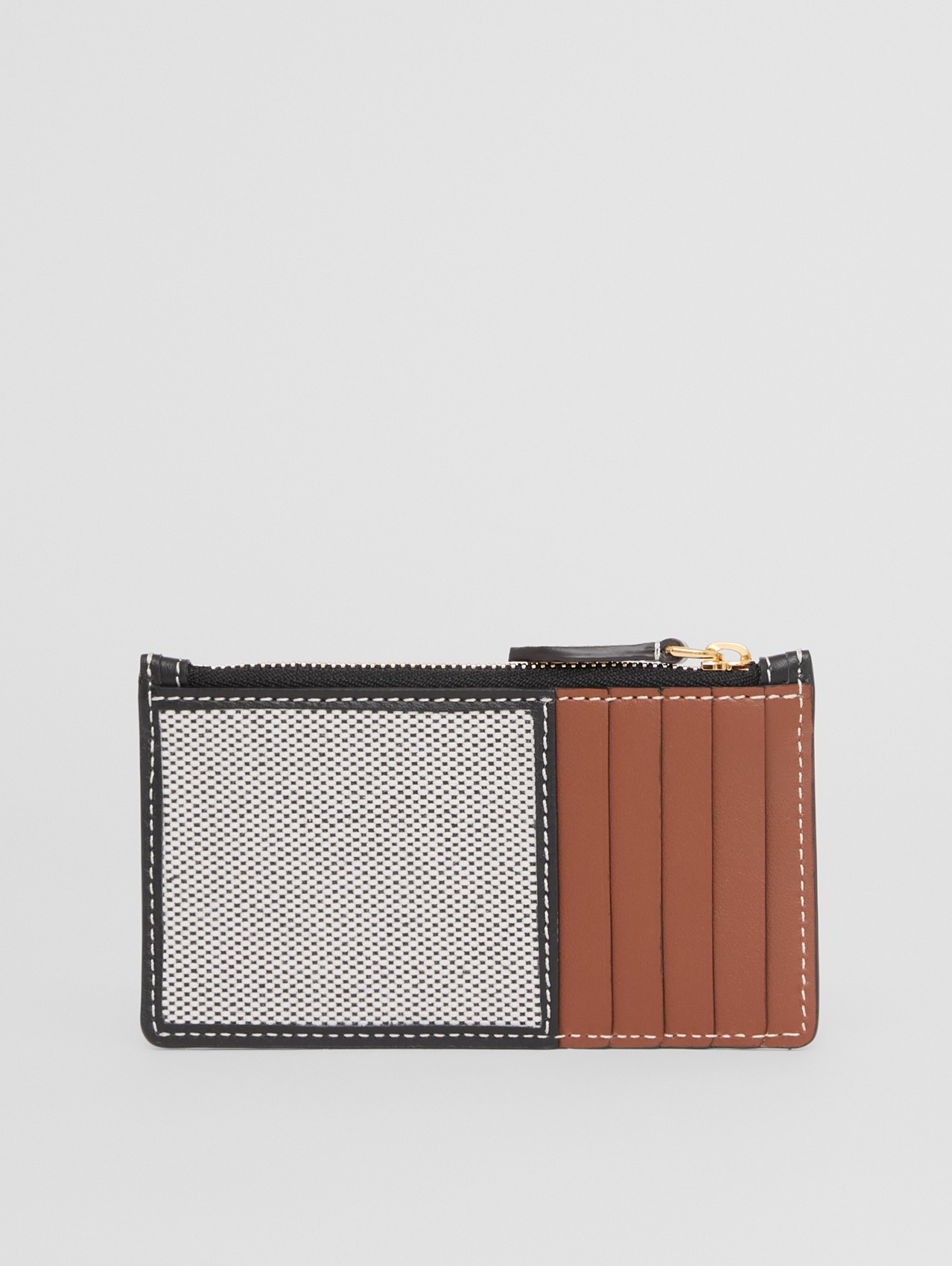 Horseferry Print Canvas and Leather Zip Card Case in Black/tan