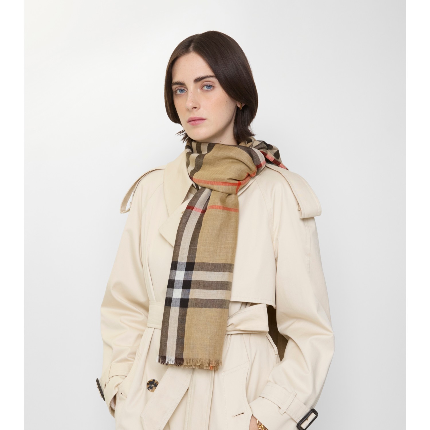 Reversible Check Wool Silk Scarf