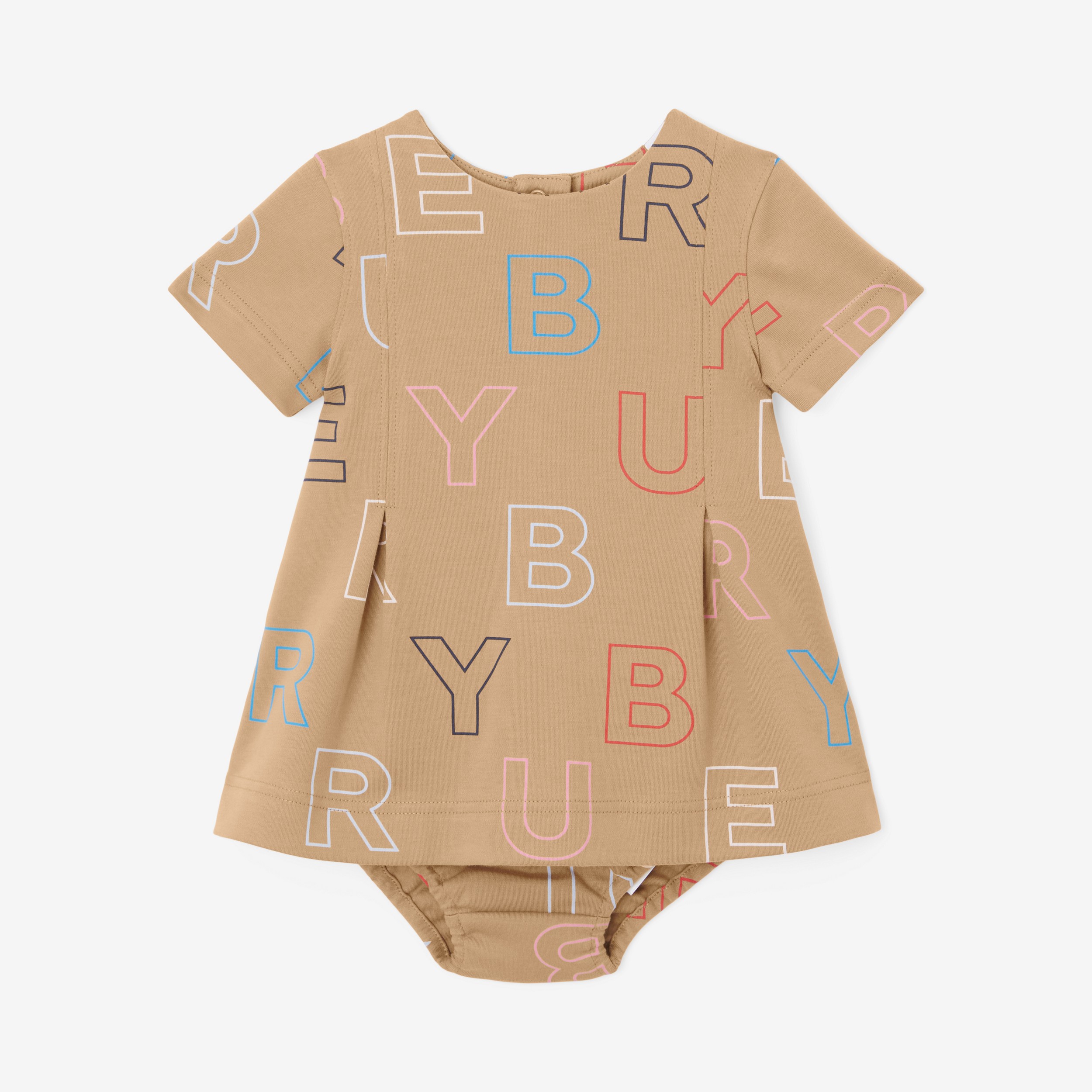 Vestido de tablas con estampado de logotipos y cubrepañal - Solo en línea (Beige Vintage) - Niños | Burberry® oficial - 1