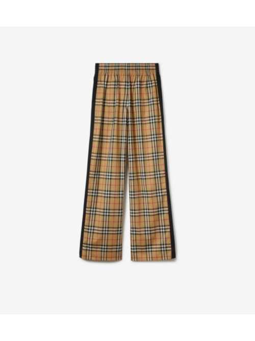 Shop Burberry Check Stretch Cotton Trousers In Archive Beige