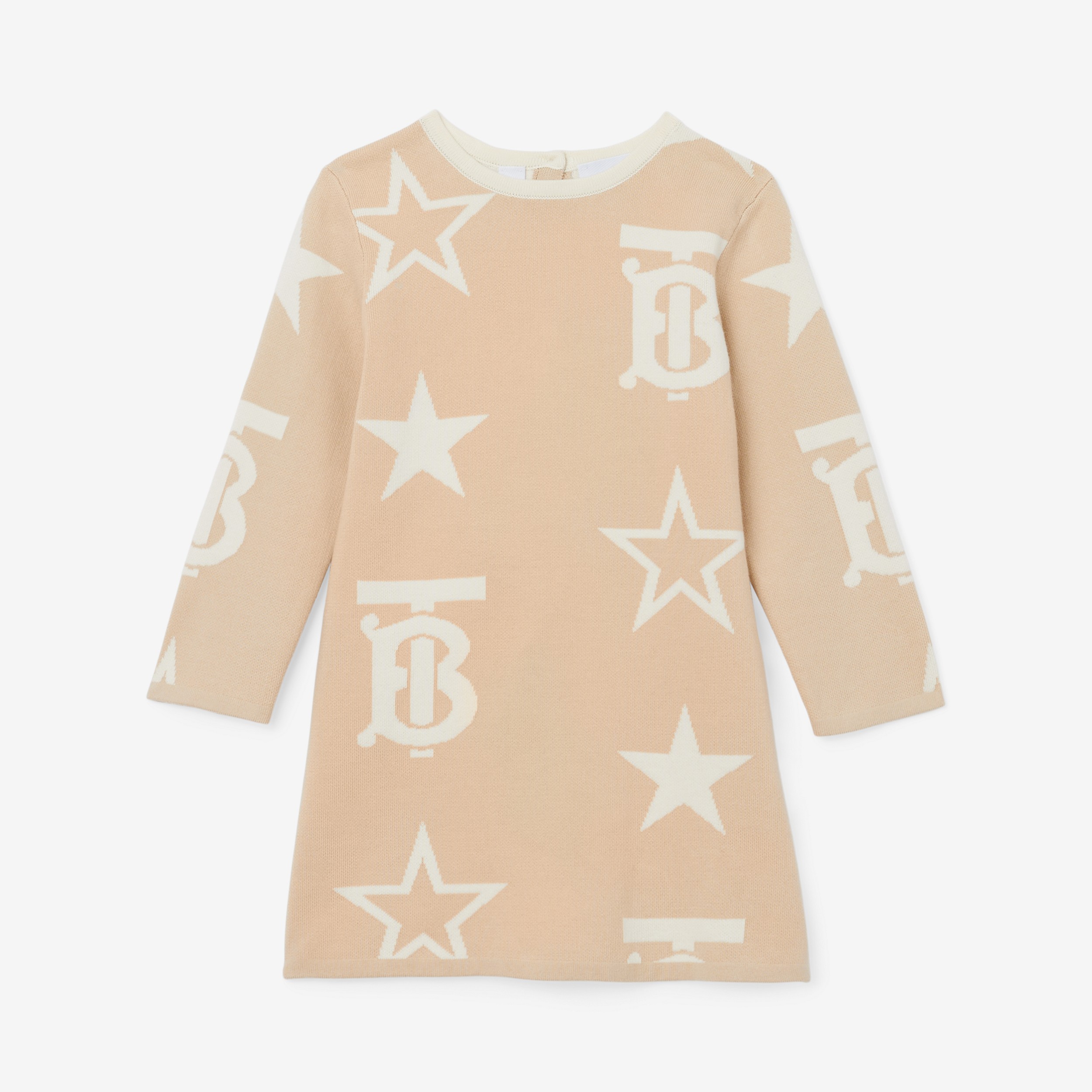 Vestido de algodão com monograma TB e estrelas em jacquard (Bege Amêndoa) - Crianças | Burberry® oficial - 1