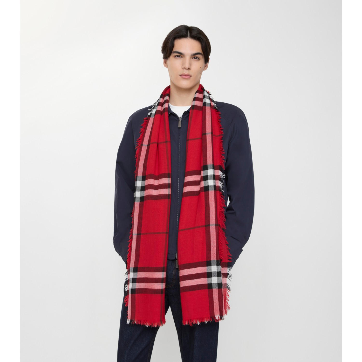 Wide Check Wool Scarf