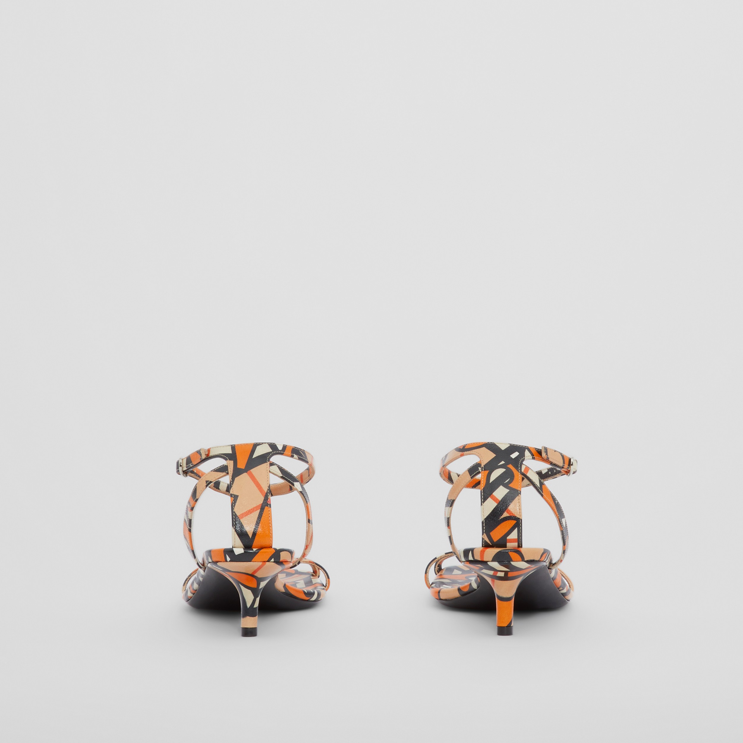 Monogram Print Lambskin Kitten-heel Sandals in Black/orange - Women | Burberry® Official - 4