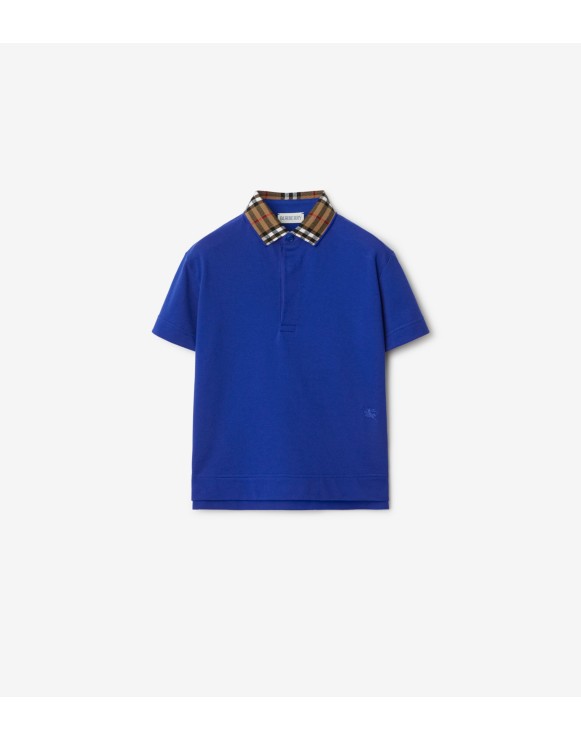 Check Collar Cotton Polo Shirt