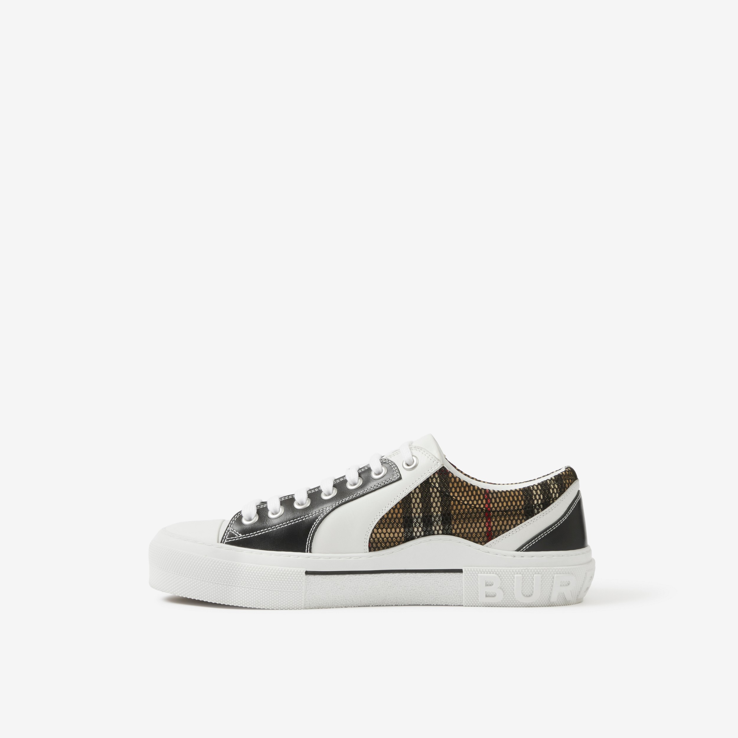 Vintage Check Cotton, Mesh and Leather Sneakers in Black/white - Men | Burberry® Official - 3