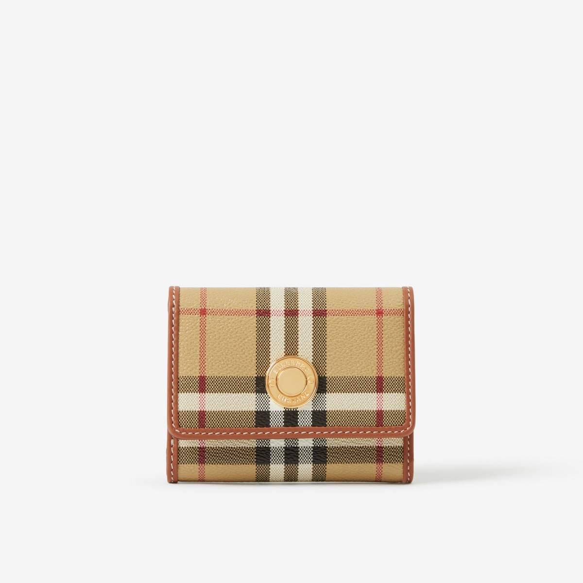Burberry Check And Leather Small Folding Wallet In Archive Beige