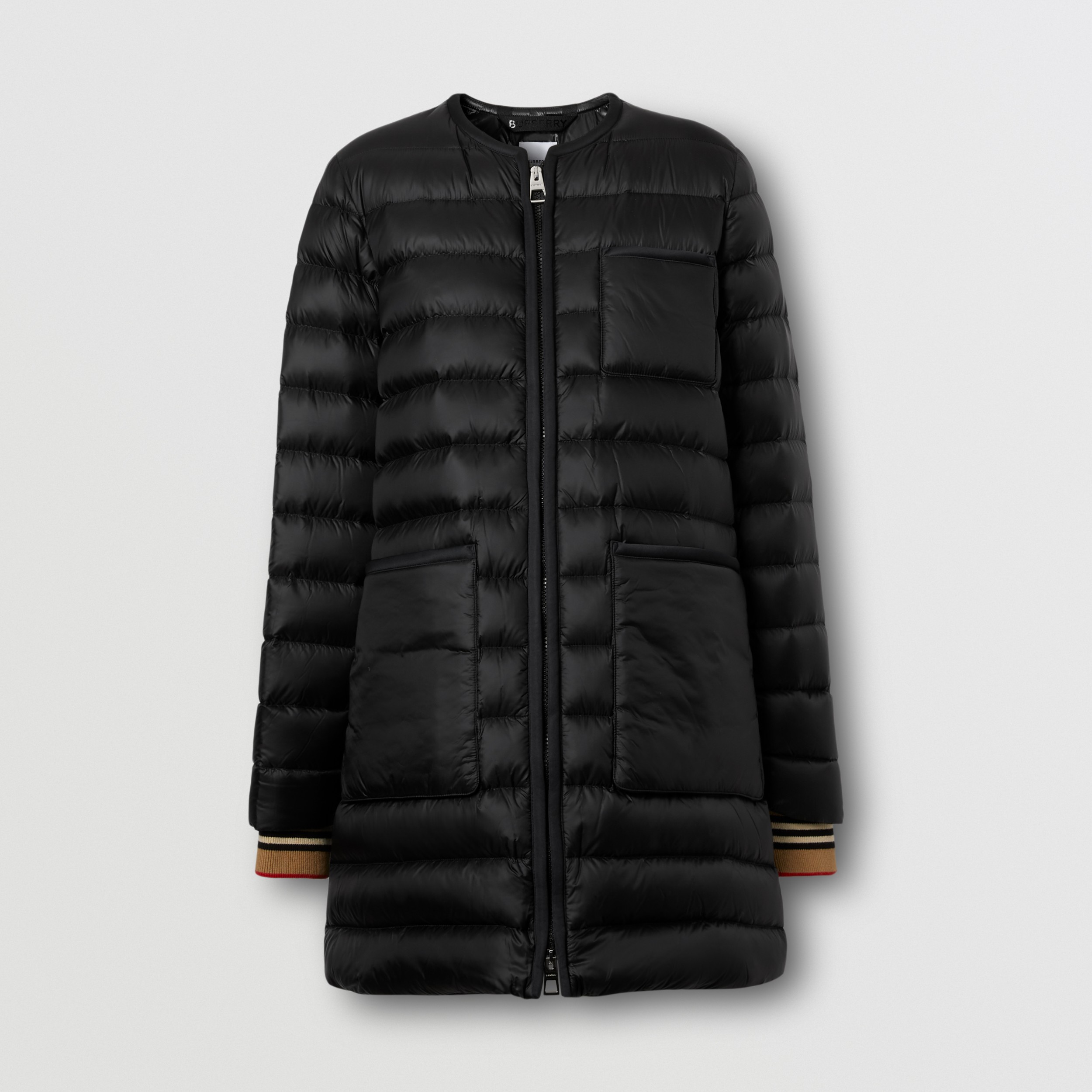 Icon Stripe Cuff Puffer Coat in Black Women Burberry United States
