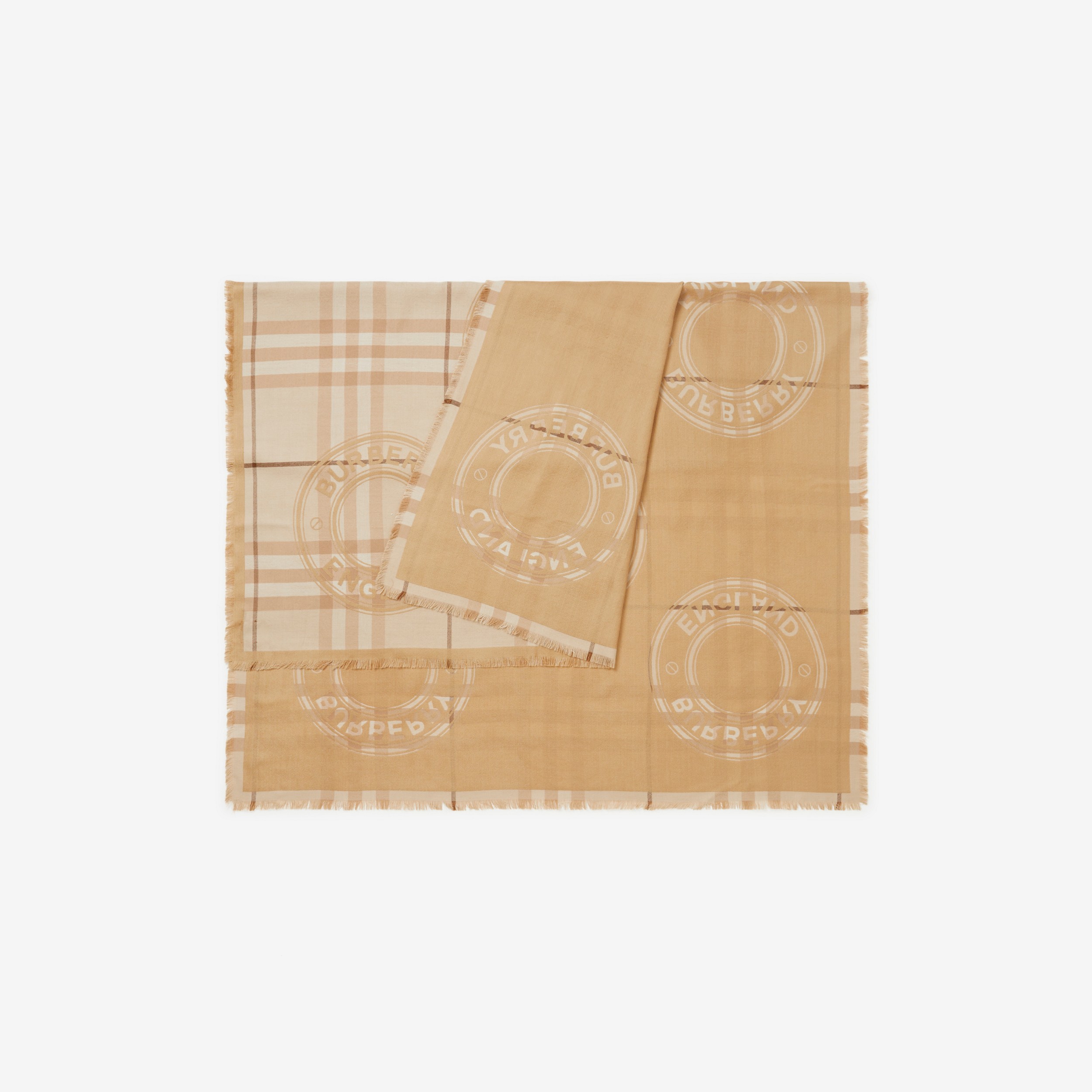 Pañuelo en seda y cachemir con collage (Rosa Beige Suave) | Burberry® oficial - 3