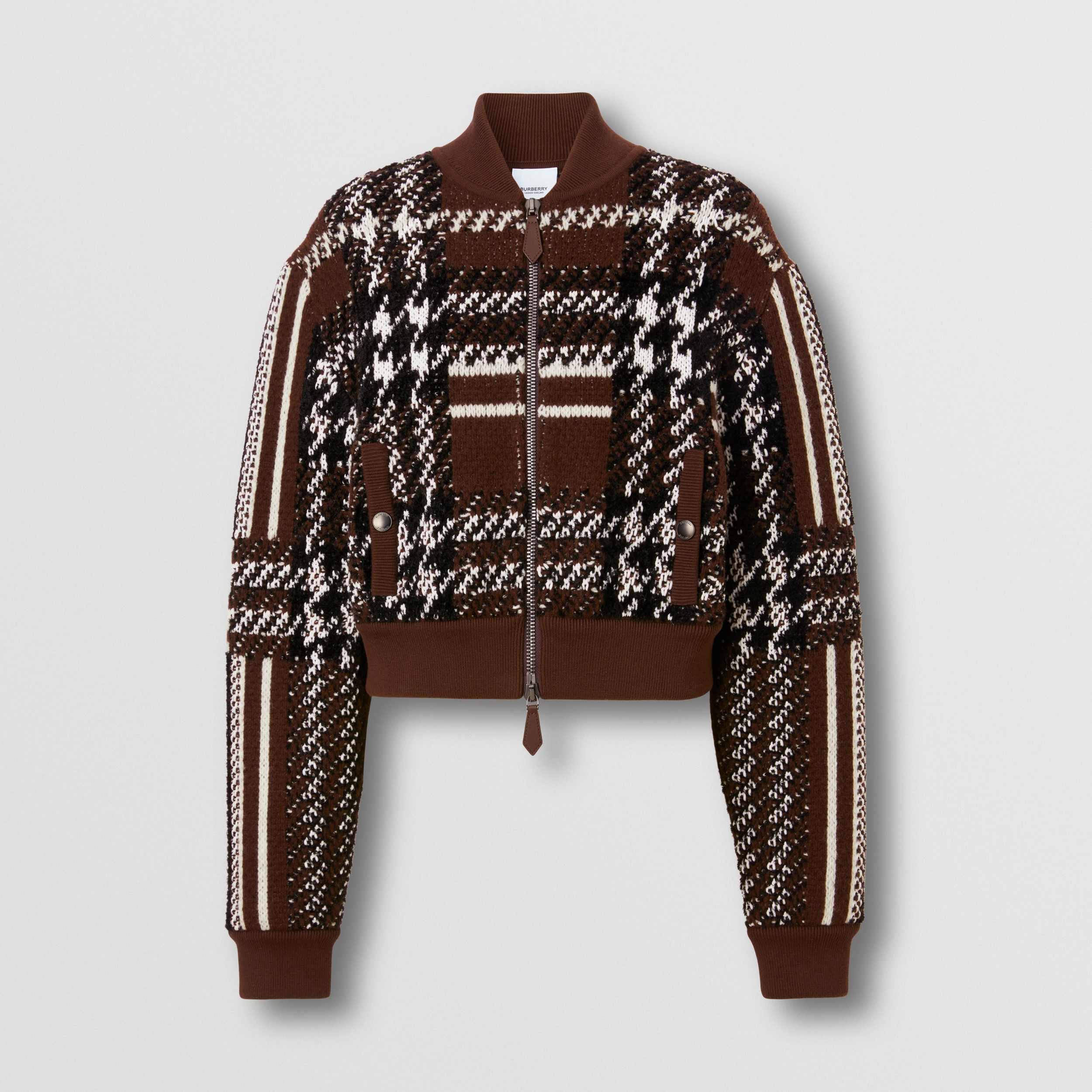 Houndstooth Wool Blend Jacquard Bomber Jacket in Dark Truffle Brown - Women | Burberry® Official - 4