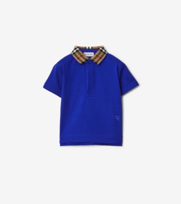 Burberry Oxford Logo Embroidered Polo Shirt Blue