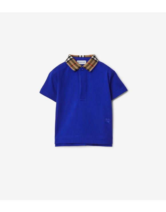 Check Collar Cotton Polo Shirt