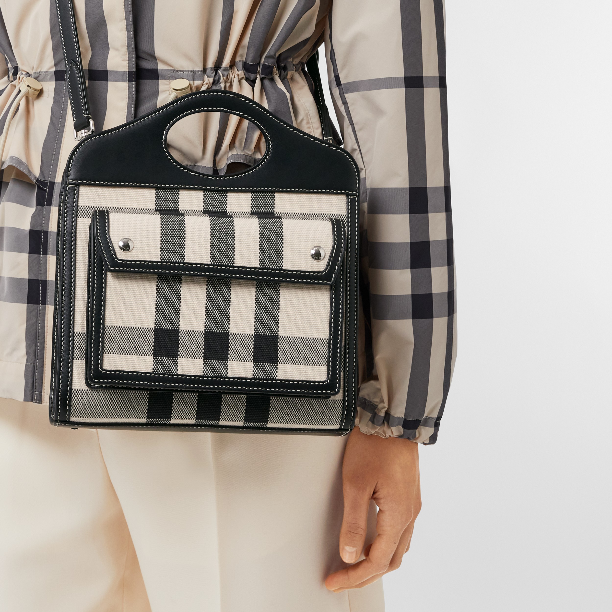 Mini Check Canvas and Leather Pocket Bag in Butter Beige/black - Women | Burberry® Official - 3