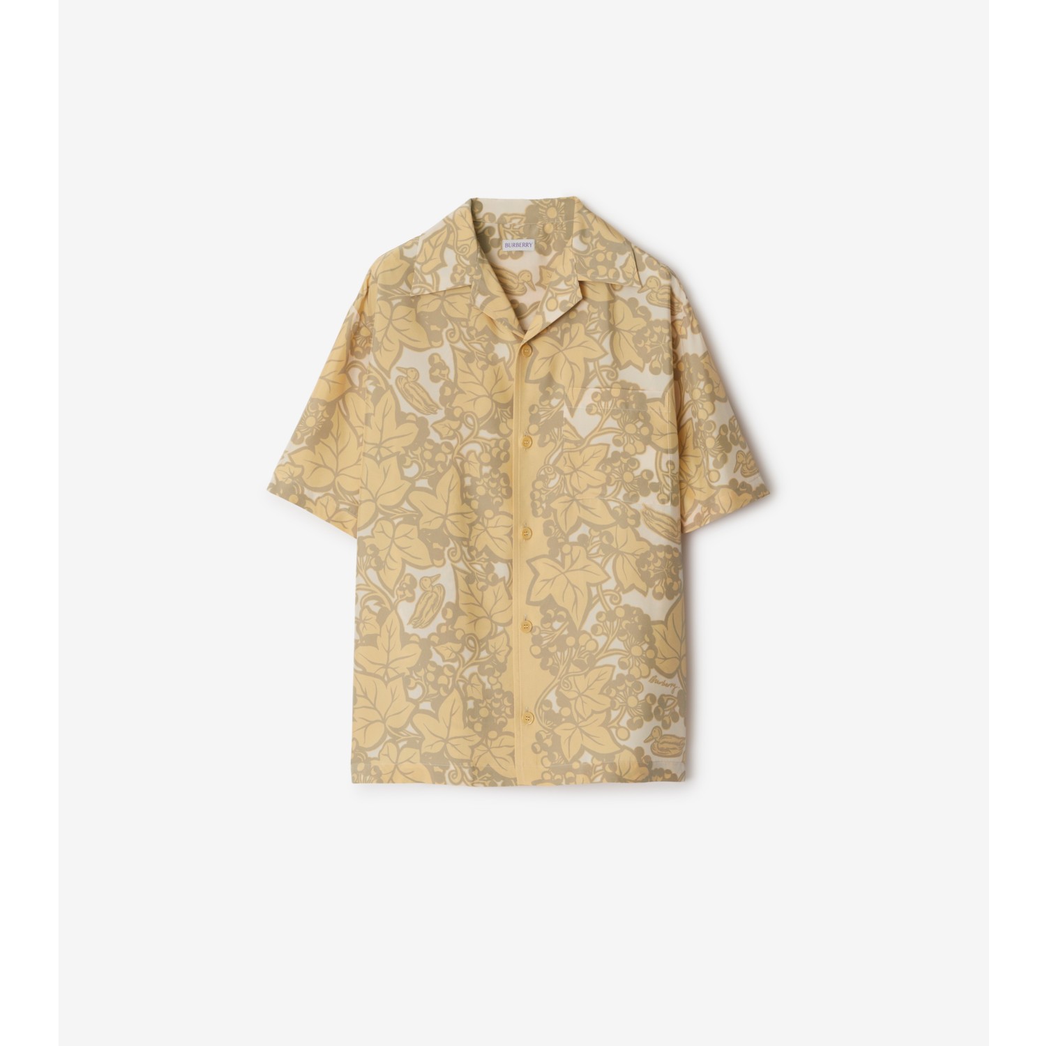 Camisa estilo pijama de seda com estampa de plantas hera