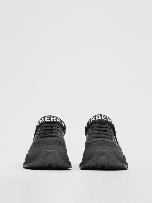 BURBERRY Logo Detail Leather, Nubuck and Mesh Sneakers