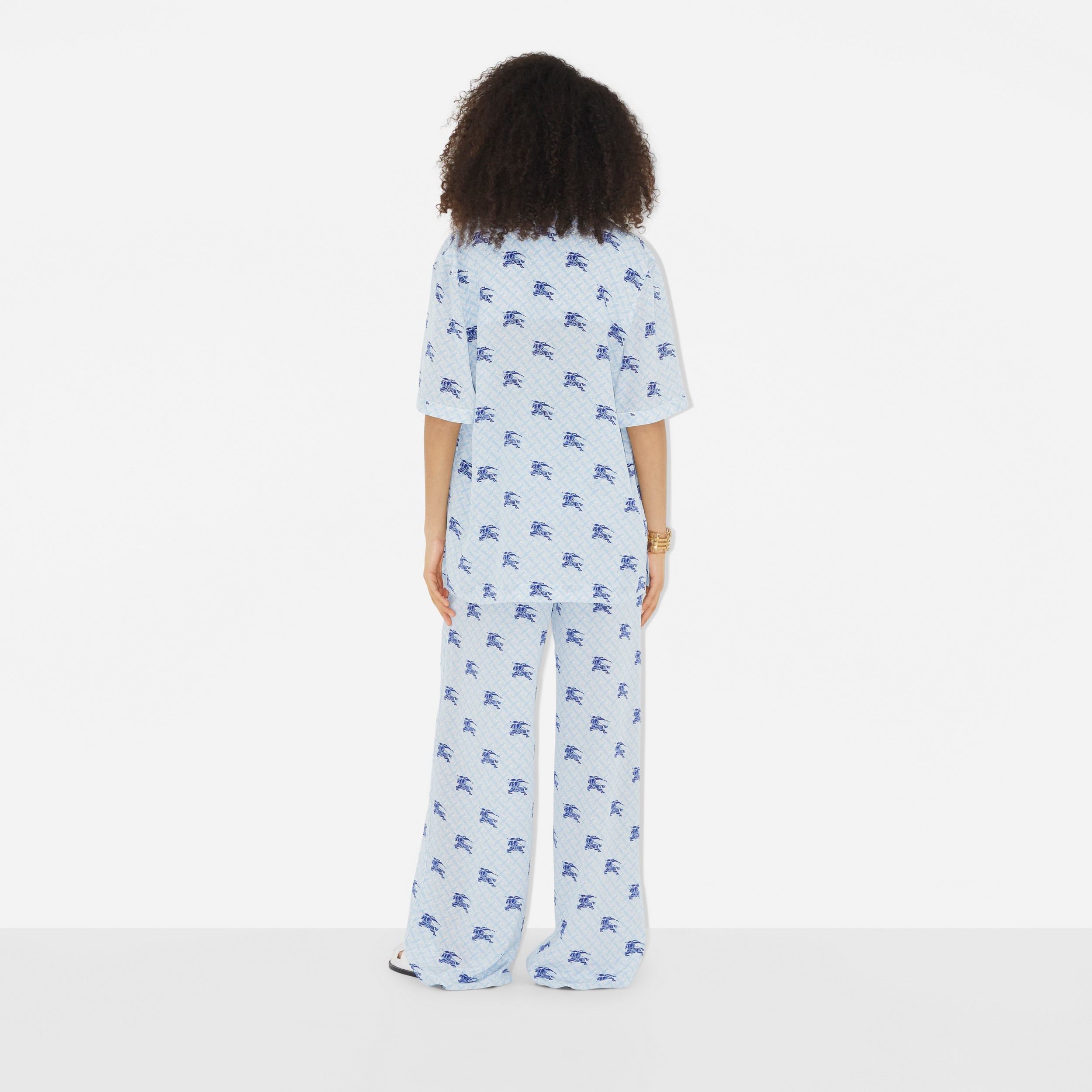 Camisa pijamera en seda con monogramas TB y EKD (Azul Marino) - Mujer | Burberry® oficial - 4